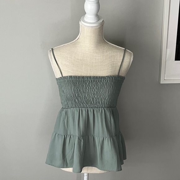 Paper Crane Smocked Sage Tank Top - Picture 1 of 3